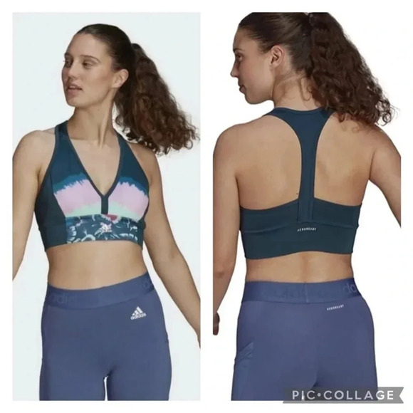 Adidas x Farm Rio Aeroready All-Over Print Green Sports Bra Top Size L - Picture 2 of 7